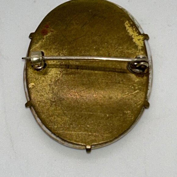 Antique Hand-Painted Forget-Me-Not Floral Oval Brooch Pin With Brass C-Clasp - Picture 6 of 11